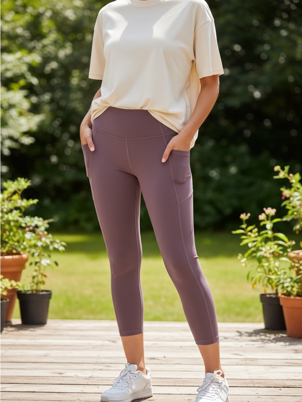 Halara S Ankle Length Mauve High Waisted Pocket Leggings NWT Yoga Pants